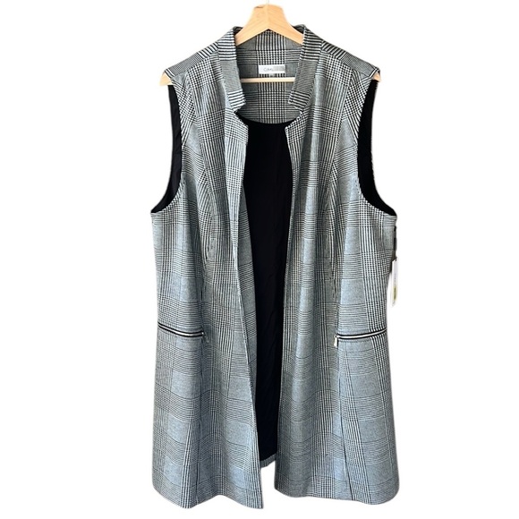 Calvin Klein New w Tag 22W Glen Plaid Career Longline Structured Vest Duster - Picture 2 of 10